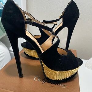 Chic Black and Gold Stiletto Heels